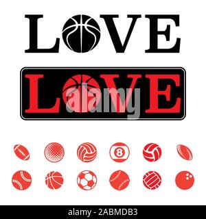 Sport balls outline symbols text Stock Vector