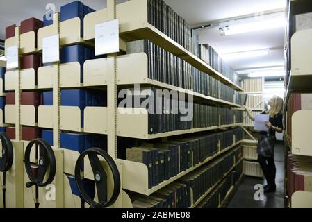 The German Patent and Trade Mark Office (DPMA) on Zweibrückenstraße and Erhardstraße turns 70. The picture shows an employee in the archive of the authority. [automated translation] Stock Photo