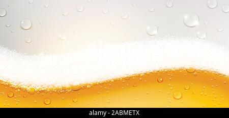background of refreshing beer with foam and drops Stock Vector