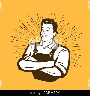 Man with his arms crossed. Professional vector illustration Stock Vector