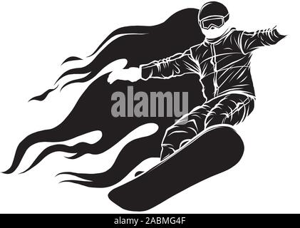 Snowboarder crow on fire vector illustration art Stock Vector