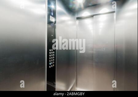 Russia, Moscow- July 16, 2019: interior passenger elevator in an apartment building, buttons Stock Photo