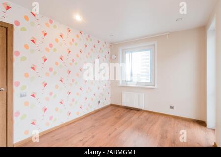Russia, Moscow- July 16, 2019: interior room apartment. standard repair decoration in hostel. bright empty room without furniture Stock Photo