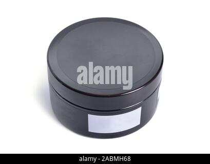Round Black plastic box with white stick. Isolated on white Stock Photo