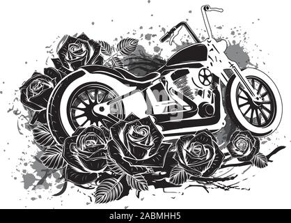 vector illustration Flaming Bike Chopper Ride Front View Stock Vector