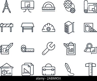 architecture construction tools icons set line vector illustration Stock Vector