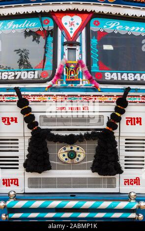 Front of a traditional decrated truck in Abhaneri, India Stock Photo