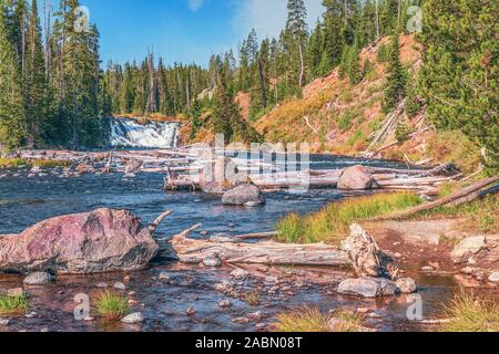 Lewis falls in Yellowstone National Park in autumn. Wyoming. USA Stock Photo