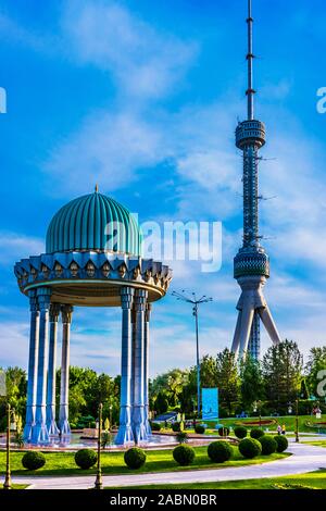 TASHKENT, UZBEKISTAN - MAY 12, 2019: Memorial to the Victims of Repression and Television Tower in Tashkent, Uzbekistan