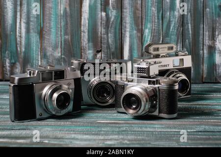 A collection of old film cameras Stock Photo