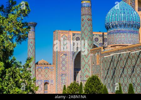 Architecture of Registan, an old public square in the heart of the ancient city of Samarkand, Uzbekistan. Stock Photo