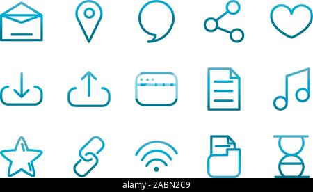 user interface icons set blue gradient vector illustration Stock Vector