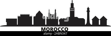 Morocco city skyline isolated vector illustration. Morocco travel cityscape with landmarks Stock Vector