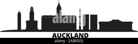 New Zealand, Auckland city skyline isolated vector illustration. New Zealand, Auckland travel cityscape with landmarks Stock Vector