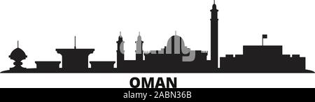 Oman, Muscat city skyline isolated vector illustration. Oman, Muscat travel cityscape with landmarks Stock Vector