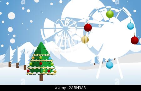 Vector banners hills and mountains Cartoon landscape background with winter landscape. Stock Vector
