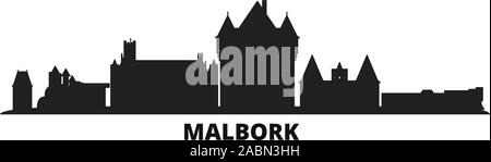 Poland, Malbork city skyline isolated vector illustration. Poland, Malbork travel cityscape with landmarks Stock Vector