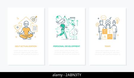 Self management skills - line design style banners set Stock Vector