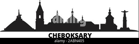Russia, Cheboksary city skyline isolated vector illustration. Russia, Cheboksary travel cityscape with landmarks Stock Vector