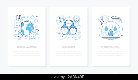 Eco problems concept - line design style banners set Stock Vector