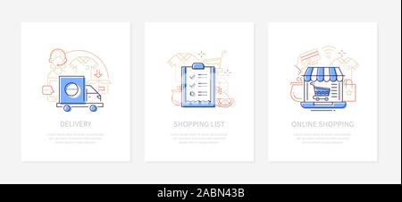 Online shopping - vector line design style banners set Stock Vector