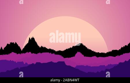 Vector banners hills and mountains Cartoon landscape nature horizontal background, flat design Stock Vector