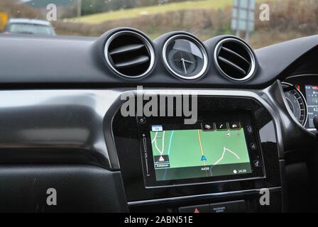 An in car satellite navigation system in operation Stock Photo