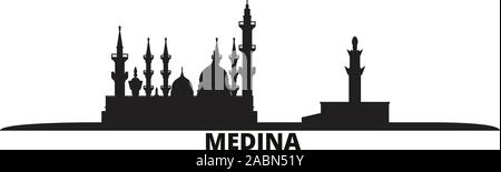 Saudi Arabia, Medina city skyline isolated vector illustration. Saudi Arabia, Medina travel black cityscape Stock Vector