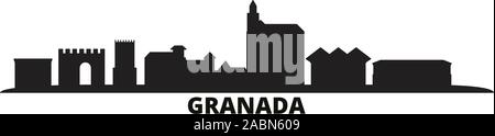 Spain, Granada city skyline isolated vector illustration. Spain, Granada travel black cityscape Stock Vector