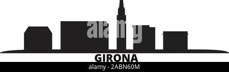 Spain, Girona city skyline isolated vector illustration. Spain, Girona travel black cityscape Stock Vector