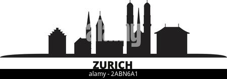 Switzerland, Zurich city skyline isolated vector illustration. Switzerland, Zurich travel black cityscape Stock Vector