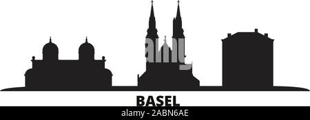 Switzerland, Basel city skyline isolated vector illustration. Switzerland, Basel travel black cityscape Stock Vector