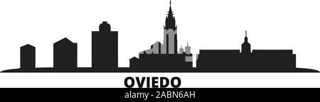 Spain, Oviedo city skyline isolated vector illustration. Spain, Oviedo travel black cityscape Stock Vector