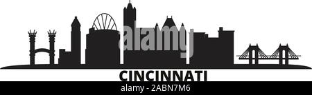 United States, Cincinnati city skyline isolated vector illustration. United States, Cincinnati travel black cityscape Stock Vector