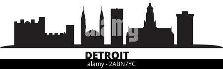 United States, Detroit city skyline isolated vector illustration. United States, Detroit travel black cityscape Stock Vector