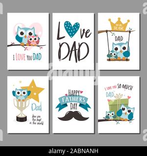 Fathers day greeting cards set. Vector illustration Stock Vector