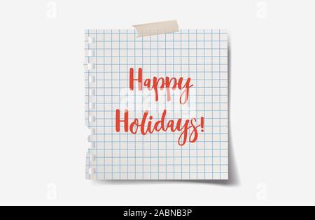 Happy holidays red hand lettering on paper. To christmas and new year celebration Stock Vector