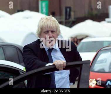 Boris Johnson presides over the opening of ecovelocity, Britains first low-carbon motor festival at Battersea Power Station 2011 Stock Photo