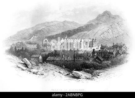 An engraving of the Palace of Holyrood scanned at high resolution from a book printed in 1859.  Believed copyright free. Stock Photo