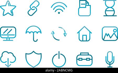 user interface icons set blue gradient vector illustration Stock Vector