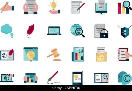 property intellectual copyright icons set vector illustration Stock Vector