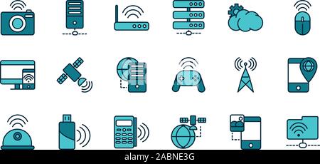 internet of things line and fill icons set vector illustration Stock Vector