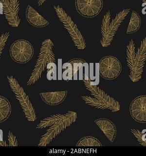 Seamless pattern with Christmas Tree Decorations hand drawn art design vector illustration. Stock Vector