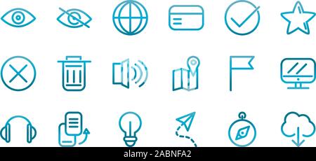 user interface icons set blue gradient vector illustration Stock Vector