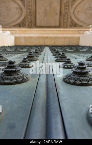 Detail of the doors in the pantheon of Paris, France. Bottom to top view Stock Photo