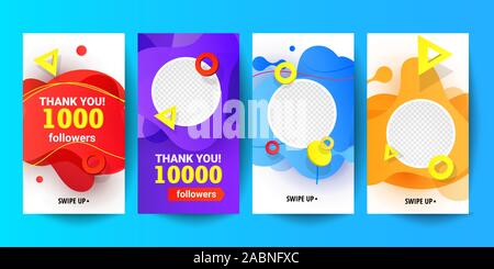 Set social networks banners for Thanks followers template design. 10,000 subscribers card Stock Vector
