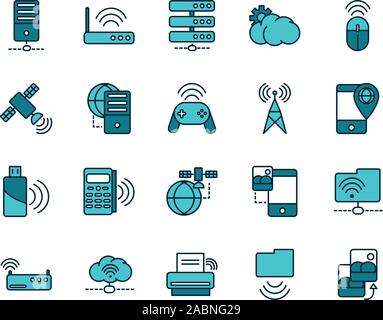 internet of things line and fill icons set vector illustration Stock Vector