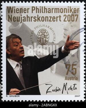 Portrait of Zubin Mehta on austrian postage stamp Stock Photo