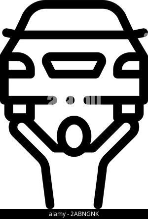 Man Raises Car Icon Vector Outline Illustration Stock Vector Image ...