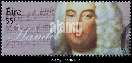 Portrait of composer Haendel on irish postage stamp Stock Photo